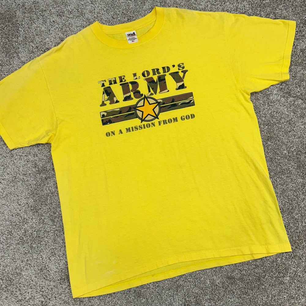 The Lord's Army Mission From God Shirt Men Size XL Vintage y2k‎ Yellow Camo